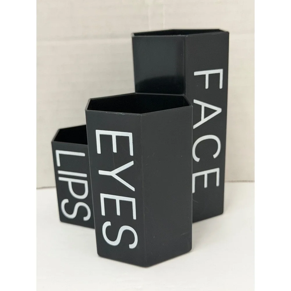 Makeup Brush Holder 3 Tier Organizer Black Hexagonal Lips Face Eyes Black